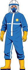 Vector Illustration of Protective Hazmat SuitWearing Person.
