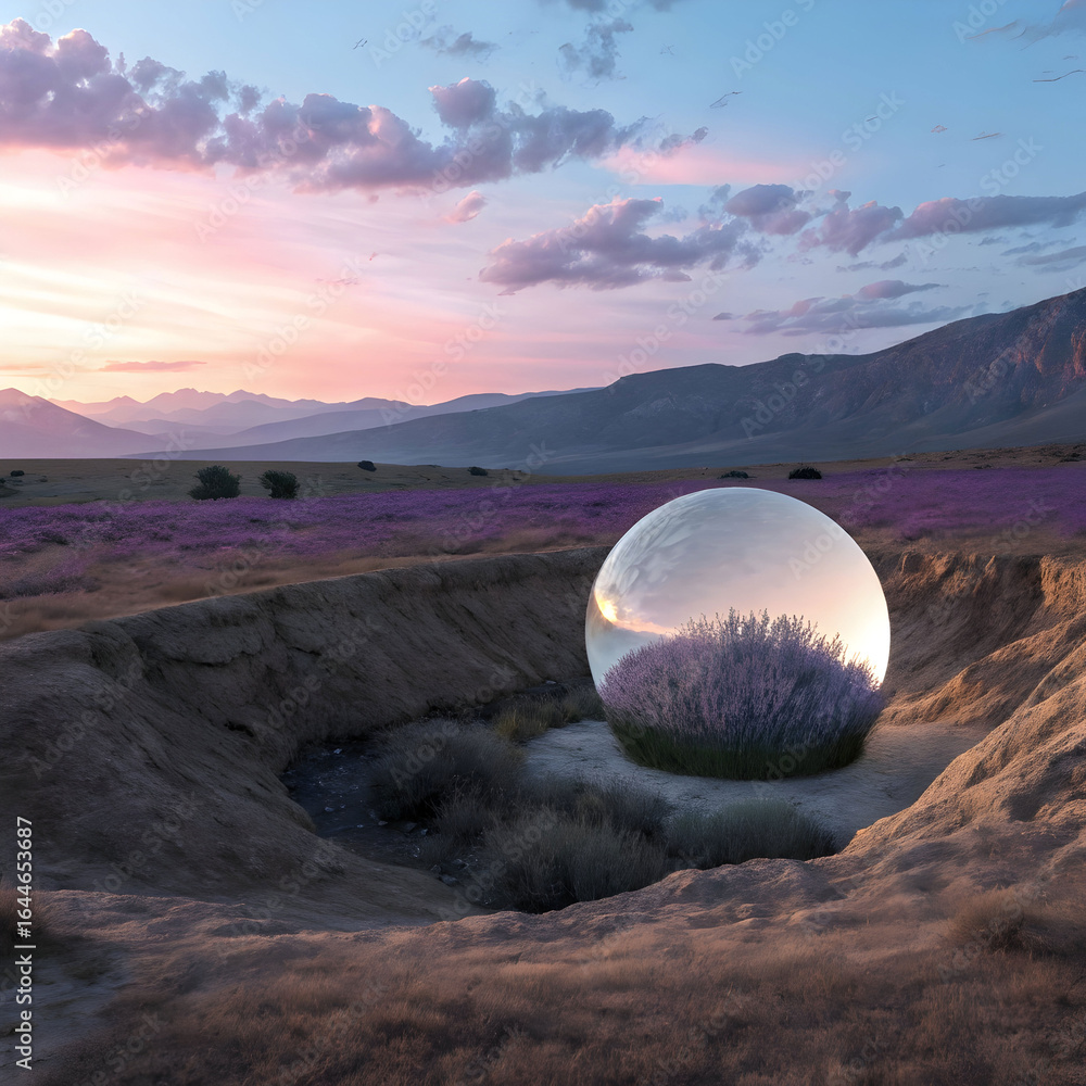 Aufkleber a floating spherical portal pulsing with light, showing glimpses of another world