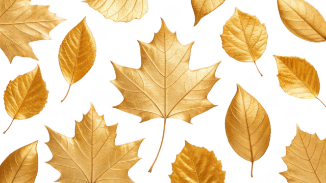 golden leaves isolated on transparent background