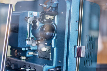 View of old film and television cameras from the 1970s and 1980s.