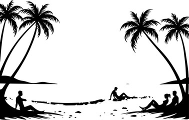 Romantic Couple Silhouettes at the Summer Beach" 