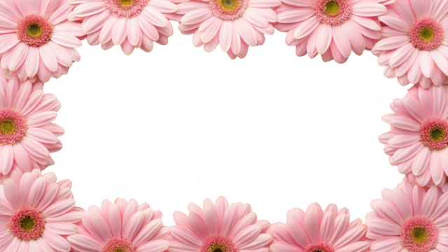 pink gerbera flowers frame isolated on transparent background - Powered by Adobe