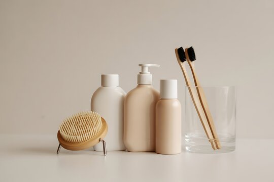 Elevate your brand with this earth-friendly bathroom set, perfect for wellness blogs and sustainable living campaigns, showcasing eco-chic style