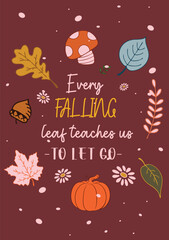 Autumn Quote Illustration with Leaves and Pumpkin, Vector