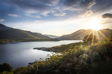 highlands, scotland, lochs, mountains, during sunset, uk