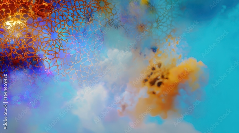 Poster abstract design with swirling colors and intricate patterns.
