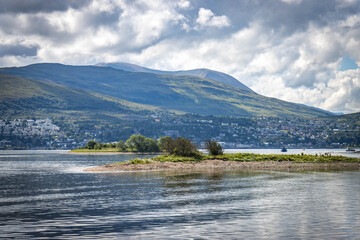 ben nevis in clouds, view from loch linnhe, fort william, highlands, scotland, uk