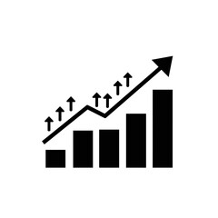 Black chart showing upward trend and small arrows silhouette