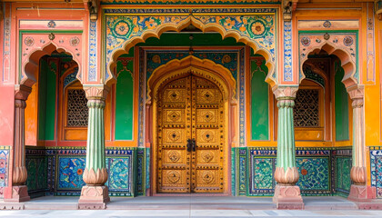 Colorful ornate doorway in traditional architecture