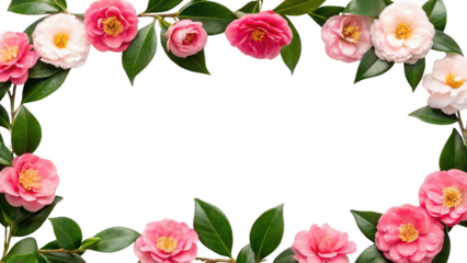 camellia flowers frame isolated on transparent background