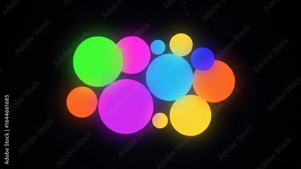 Aufkleber abstract colorful visualizer with neon lights - vibrant, multicolored spheres float in a dark space 