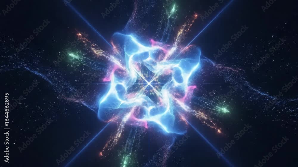Poster colorful abstract energy burst - a dynamic visualization of energy flowing and converging at a centr