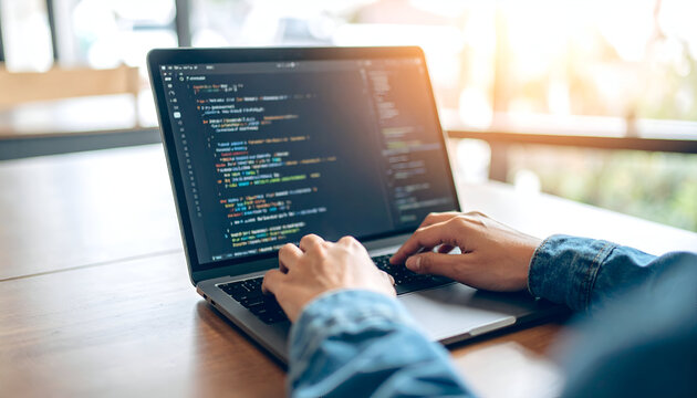 Person Working On A Laptop With Colorful Code