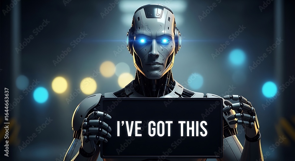Aufkleber futuristic robot holding digital screen android artificial intelligence