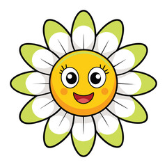 Obraz premium Cute smiling cartoon flower with white and green petals