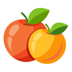 Two fresh apples, one red and one yellow, with green leaves isolated on white background