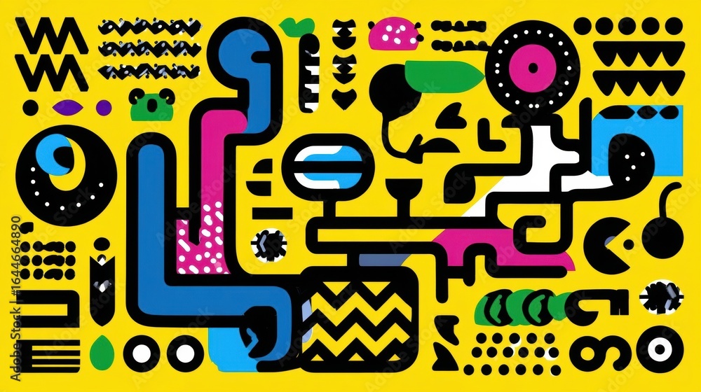 Poster abstract design with vibrant colours and patterns.