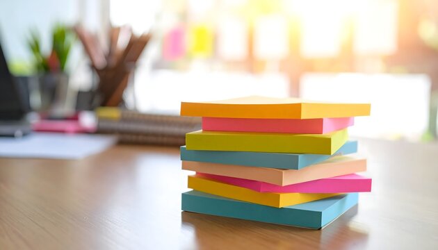 Colorful sticky notes on desk for office work space - Powered by Adobe