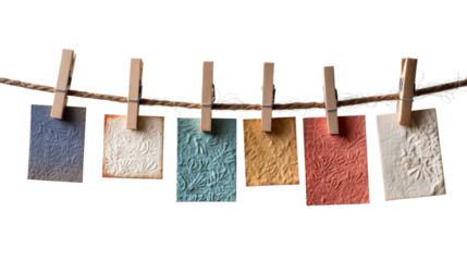 Handmade Greeting Cards Hanging on Rope isolated on transparent background Remove png, Clipping Path, pen tool