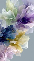 Abstract Fluid Ink Floral Design with Gold Glitter