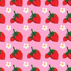 hand drawn seamless patttern with strawberry 