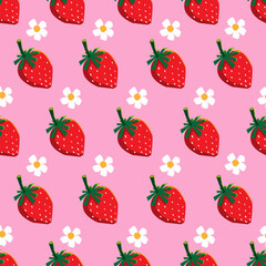 hand drawn seamless patttern with strawberry 