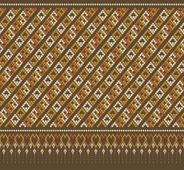 Seamless pattern of slanting orange and brown pixel art stripes on a brown background, suitable for decorative purposes, textile prints, garment textures, backgrounds, and other prints.