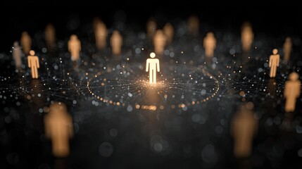 Illuminated figure at center of network, representing leadership, connection, and innovation within a dynamic community of people