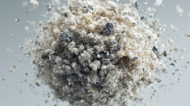Top view of fine arsenic mineral sample, highly detailed micro-granules with slightly rough edges, realistic light falloff, centered composition, copy space included