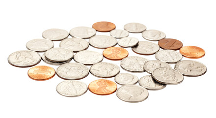 scattered us coins illustrating savings finance and wealth