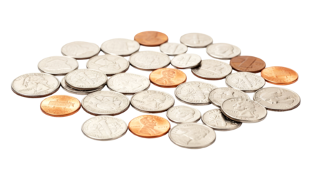 scattered us coins illustrating savings finance and wealth