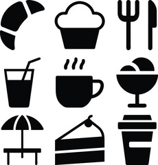 Cafe and Dessert Icon Set, Vector Illustration