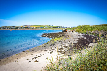 coastline of orkney islands, orkneys, scotland, uk, bay, ocean, sea, beach, north ronaldsay