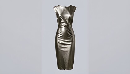 Metallic Column Dress Sleek and modern dress with a metallic fin