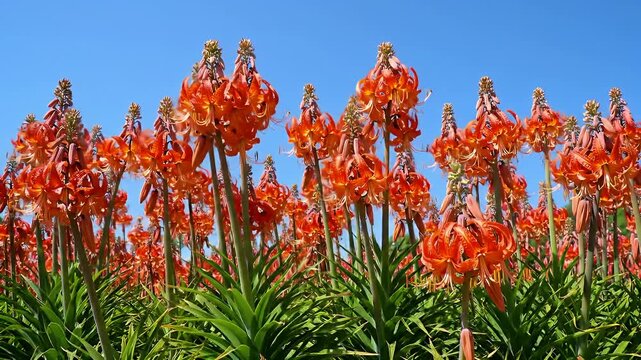Bright Sky with Red and Orange Gloriosa Lily Field
