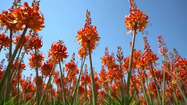 Bright Sky with Red and Orange Gloriosa Lily Field