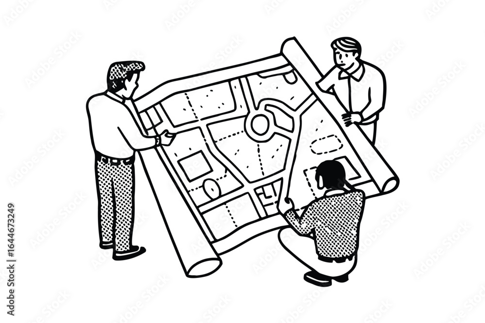 Poster laptop displaying a digital map with navigation and location pins