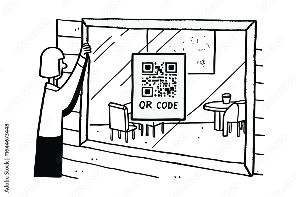 Aufkleber hand pointing to a grid of icons and images on a tablet screen