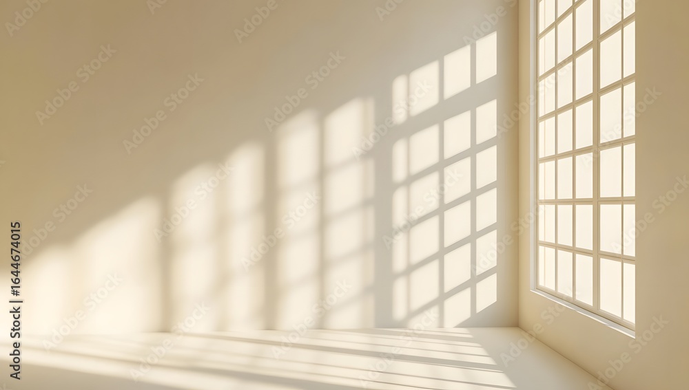 Poster 3d rendering of an abstract background with a window shadow on an empty wall,
