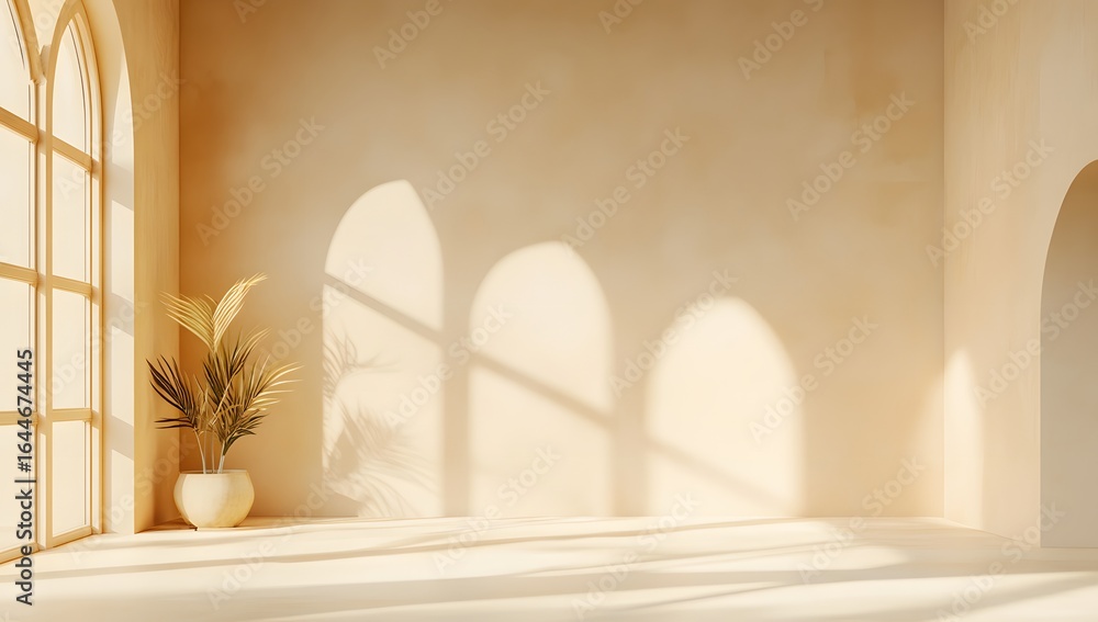 Poster 3d rendering of an abstract background with a window shadow on an empty wall,