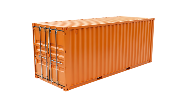 Orange Shipping Container With Metal Latches isolated on a transparent background