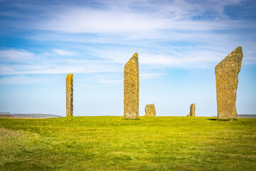 standing stones of stenness, stone circle, henge, neolithic, orkney islands, orkneys, scotland, uk,...
