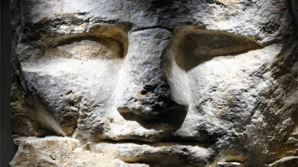 Naklejka premium Close-up view of a carved stone face.