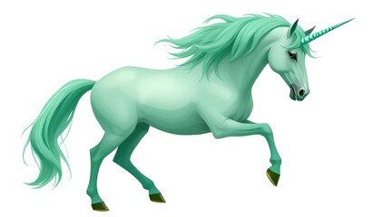 A unicorn with a jade green coat representing balance and harmon