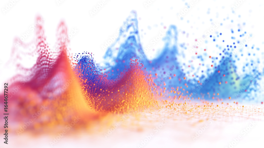 Poster a colorful, abstract painting with a lot of dots and splashes of color. the painting is full of ener