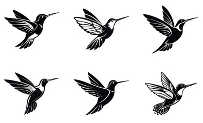 Hummingbird Silhouette Vector Set – Flying Bird Icons for Logo, Tattoo, and Design 
