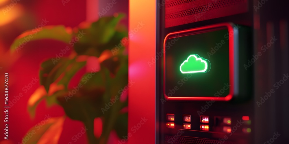 Poster 3d render of a server rack with a cloud icon in a data center,