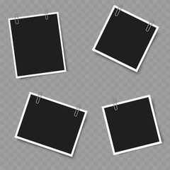 Set of Blank Photo Frames with Clips. Realistic Mockup. Vector illustration