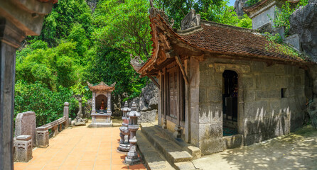 Nestled against a limestone cliff, Bich Dong Pagoda is a historic 15th-century temple built into three levels of a karst mountain. Located in Tam Coc, Ninh Binh, Vietnam