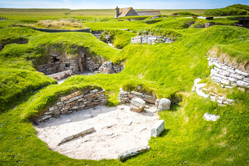 skara brae, neolithic, village, prehistoric, orkneys, orkney islands, stone age, scotland, uk,...